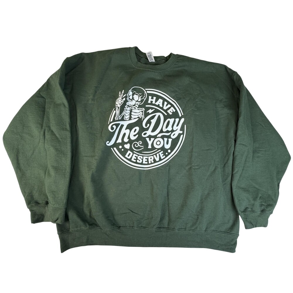 Gildan Sweatshirt Mens 2XL Green Heavy Blend Skeleton Graphic Fleece Pullover
